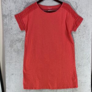 Coldwater Creek Orange Cotton T Shirt Midi Dress w/Crochet Shoulder Detail Sz L